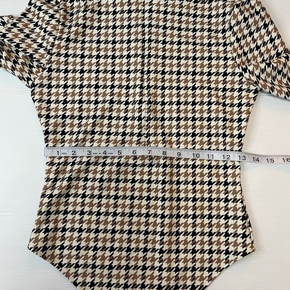 All Access Quarter-Zip Bodysuit Houndstooth Print Black Tan Cream Size M - Picture 5 of 9
